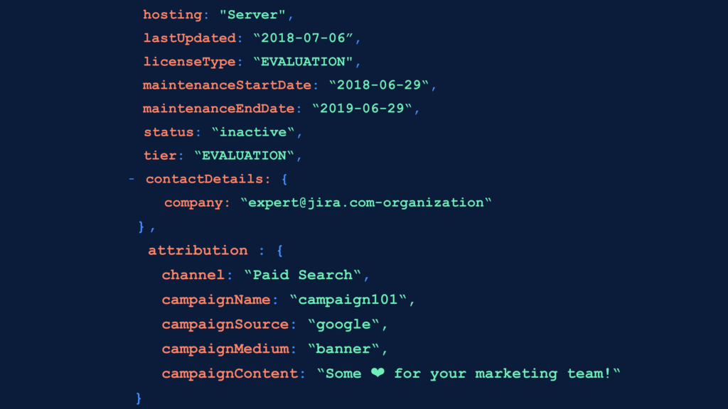 A slide showing how marketing attribution works in the Atlassian Marketplace API