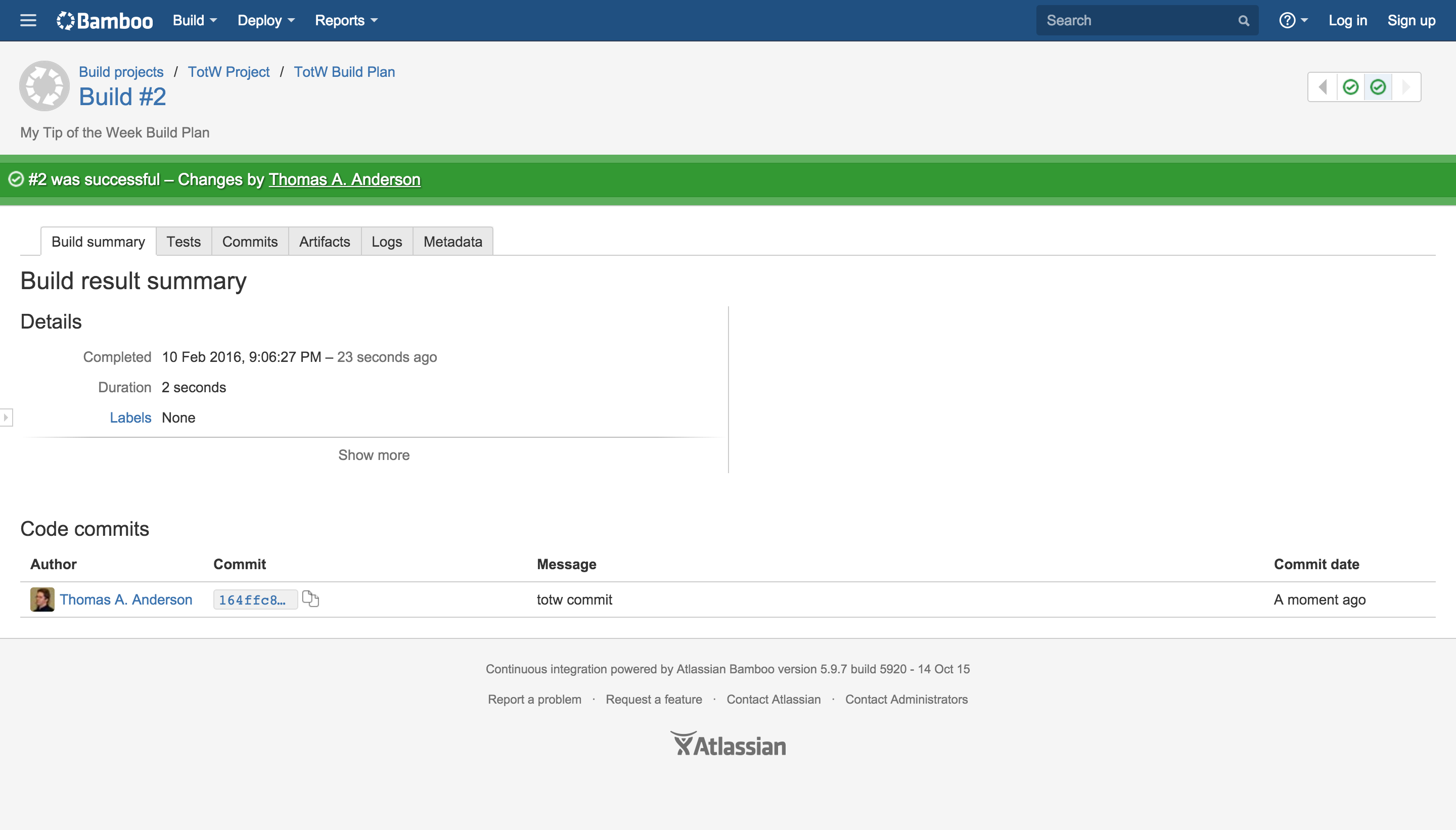 See Bitbucket Server commits in Bamboo