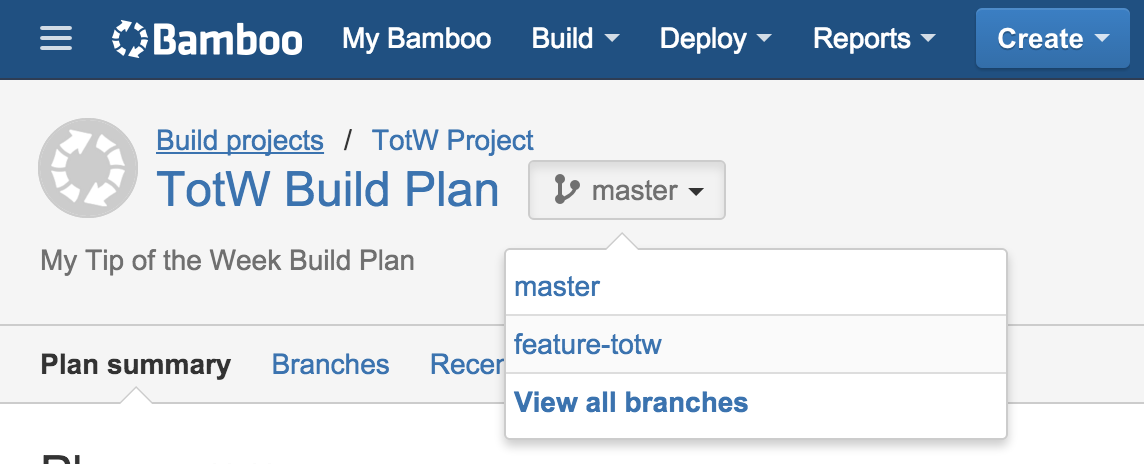 Select Plan Branches in Bamboo